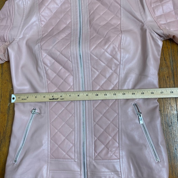 🆕 Buffbunny Faux Leather Moto Quilted Mesh Inset Full Zip Jacket Size M Pink - Picture 11 of 12